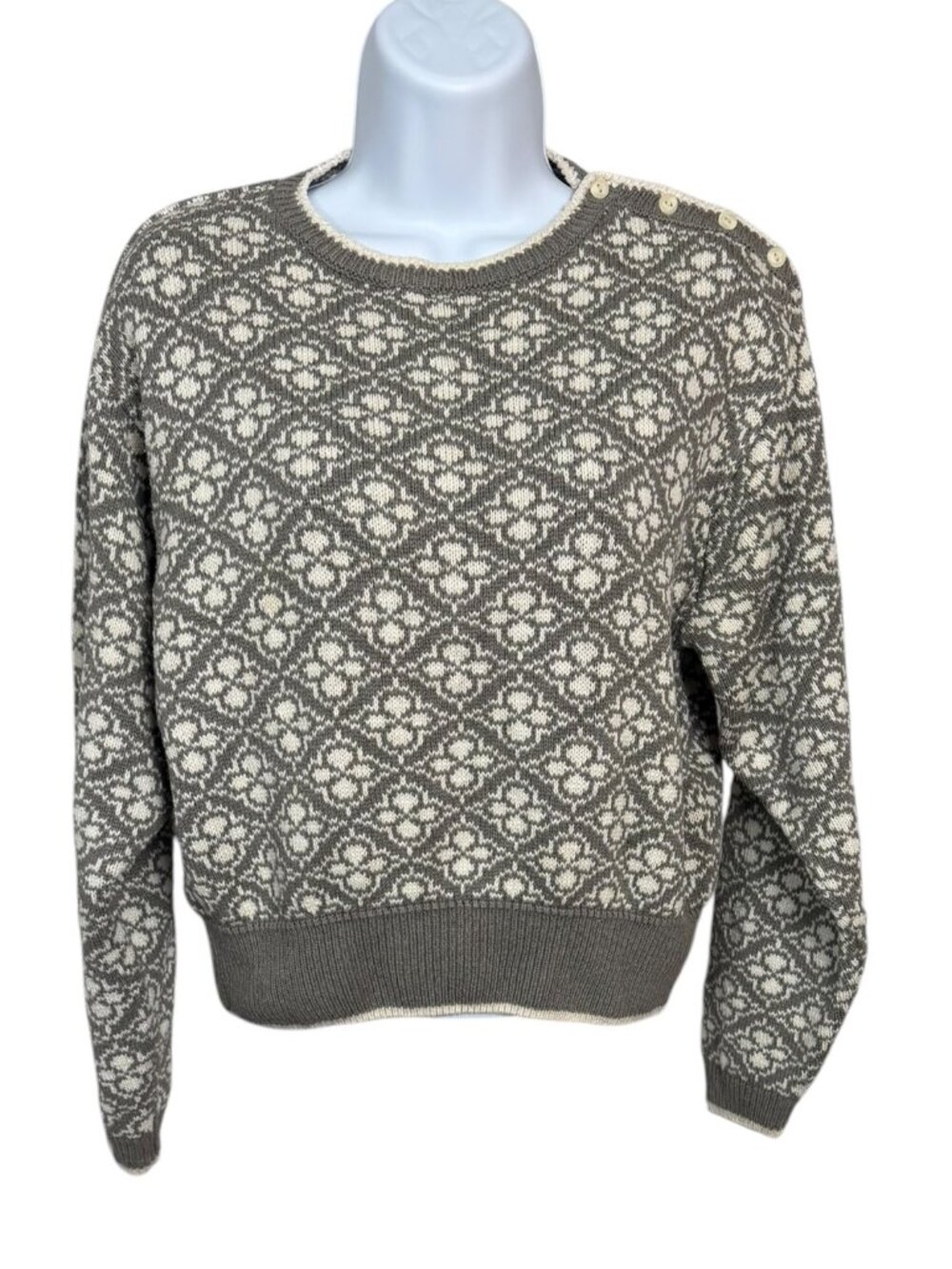 Vintage Y2K Liz Claiborne 98% Silk Geometric Floral Shoulder Button Sweater PS M